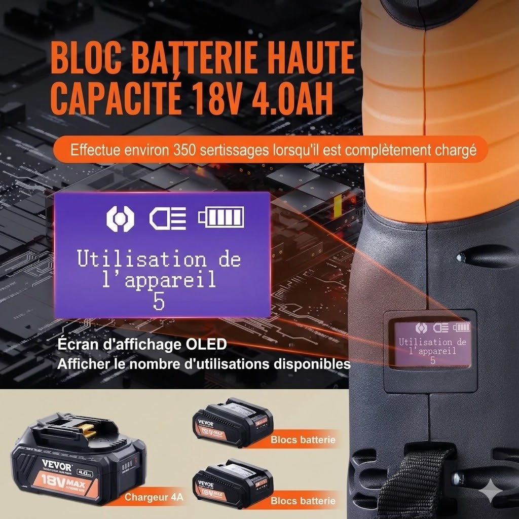 CrimpForce Pro 18 V Sertisseuse pour cuivre, inox et PEX en 3 secondes — 32 kN de puissance professionnelle dans la paume de votre main.